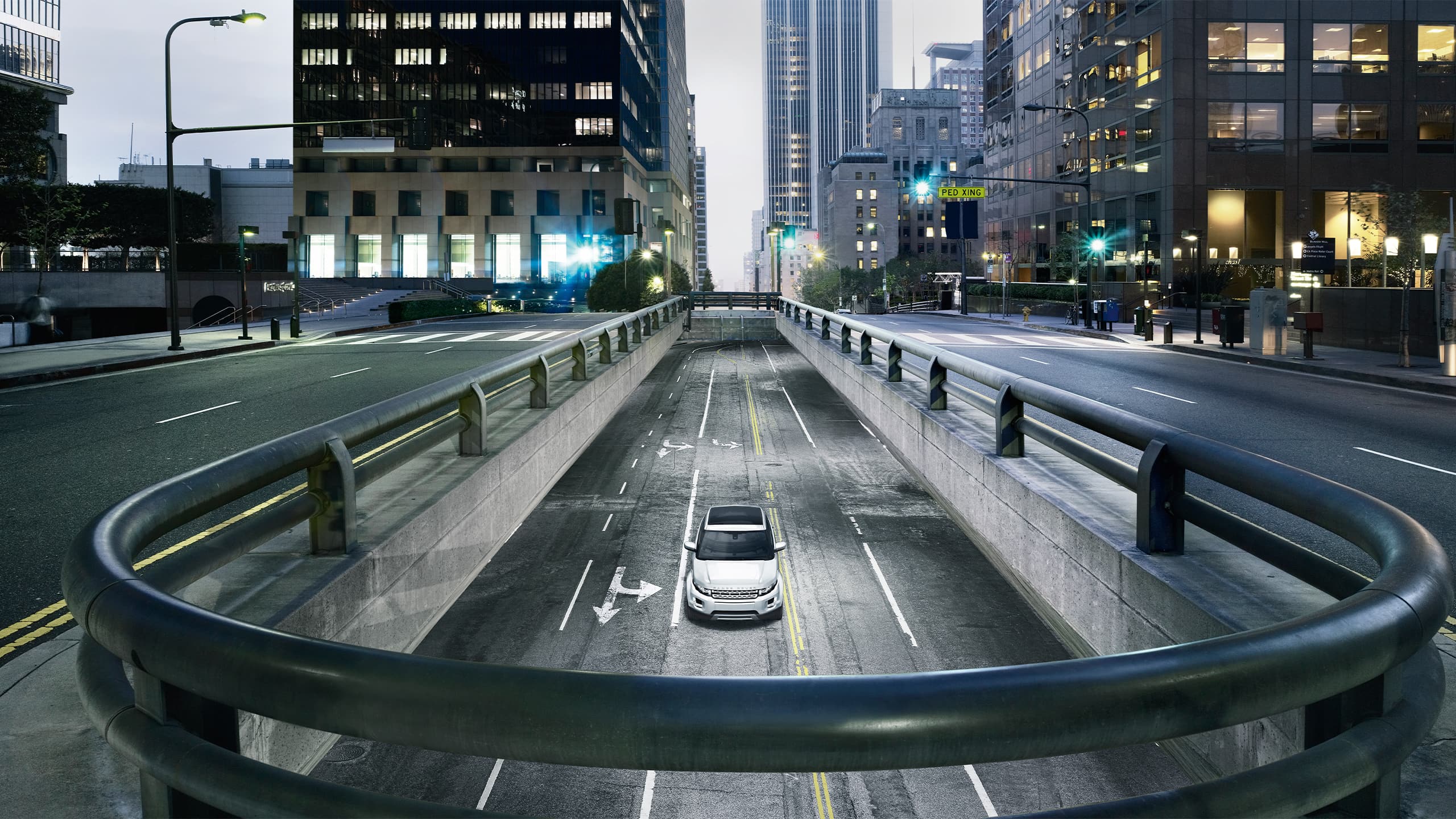 Top View of Range Rover on City Side